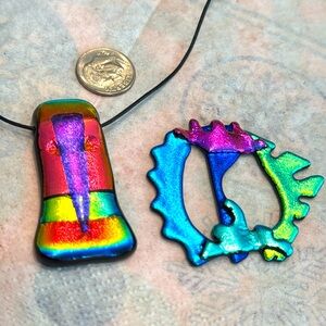 Two multicolored Dichroic glass pendants for necklace centerpieces